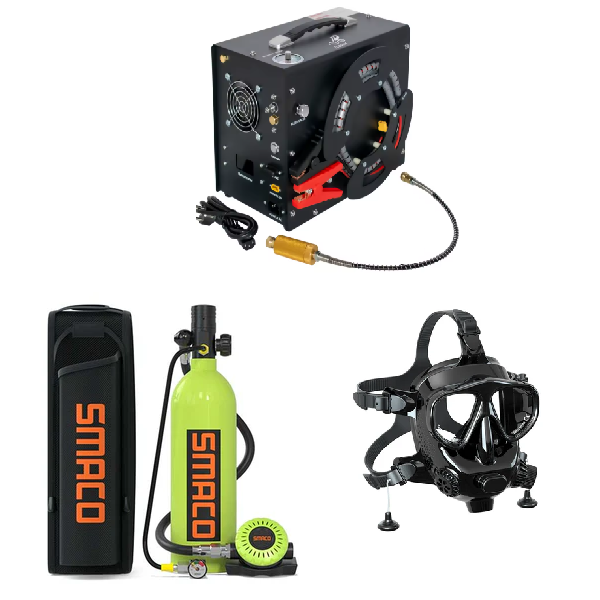 Mini bouteille de plongée S400Plus  + Masque M8058 + Compresseur 12/220V