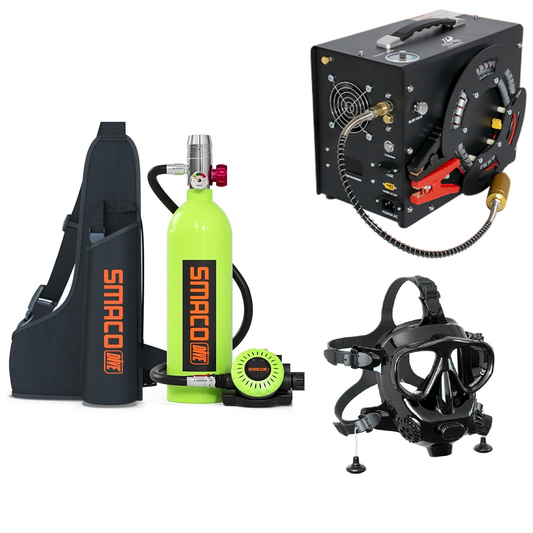Mini bouteille de plongée S400 + Masque M8058 + Compresseur 12/220V