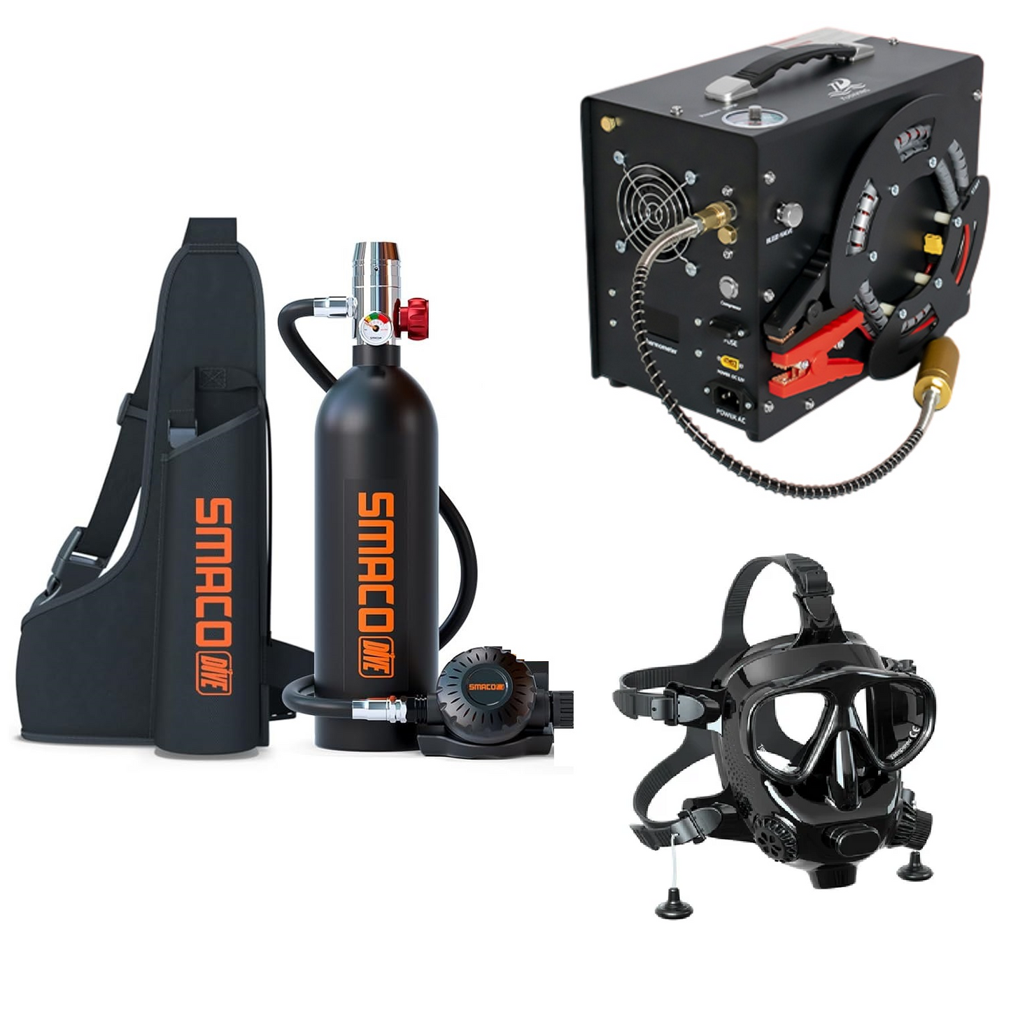 Mini bouteille de plongée S400 + Masque M8058 + Compresseur 12/220V