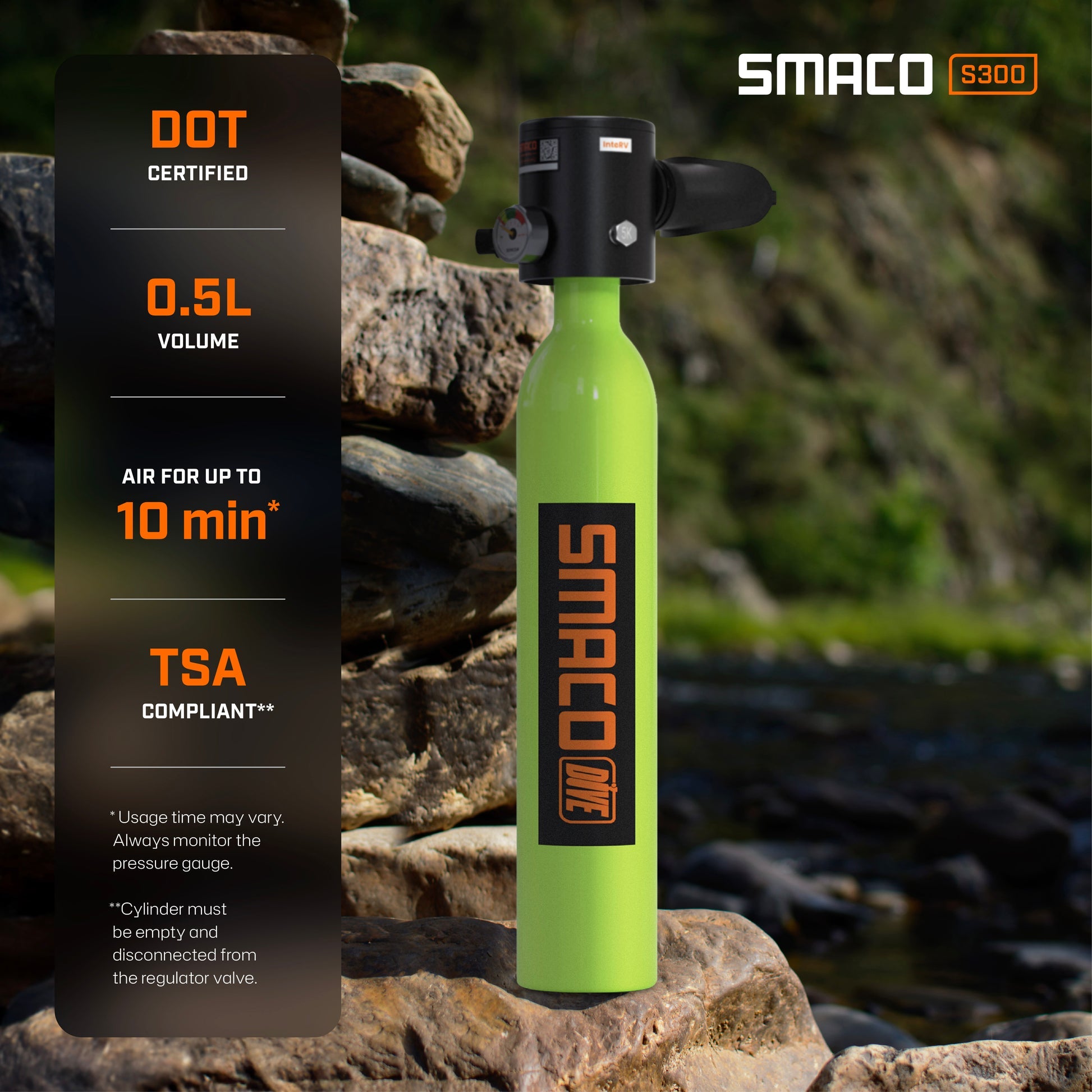 Caractéristiques techniques mini bouteille plongée SMACO S300